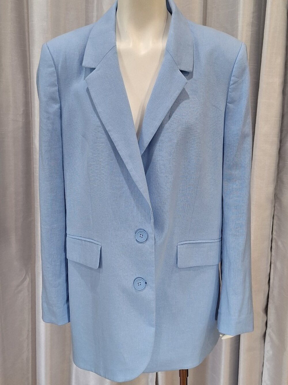 DKNY women light blue linen unlined casual blazer jacket size medium